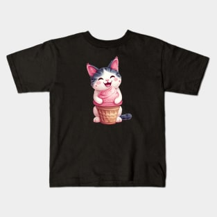 Kawaii Cat Ice Cream Love Kids T-Shirt